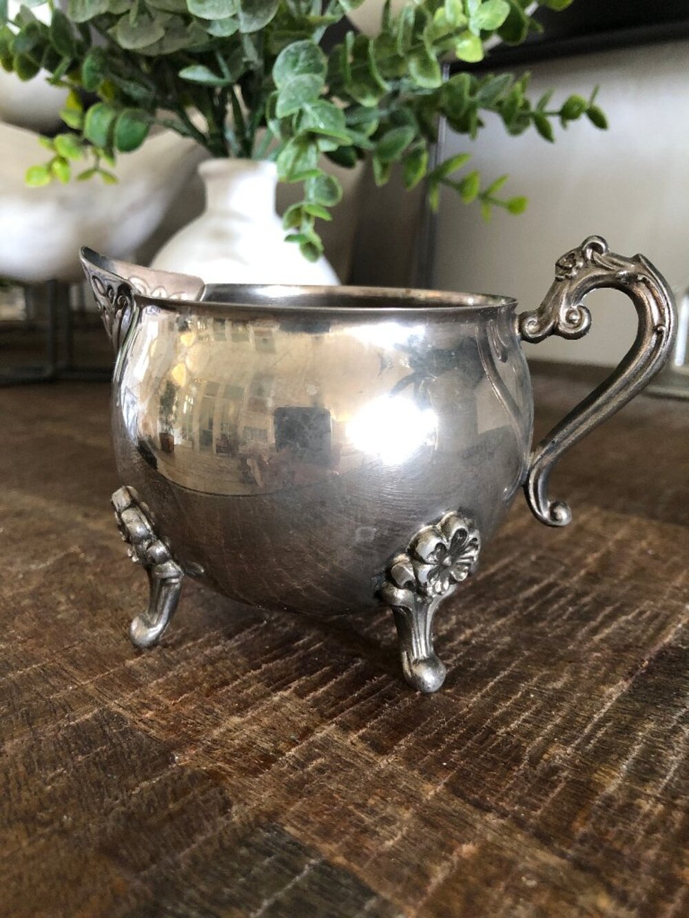 Vintage Silver Plated Leonard Creamer with Floral Eements